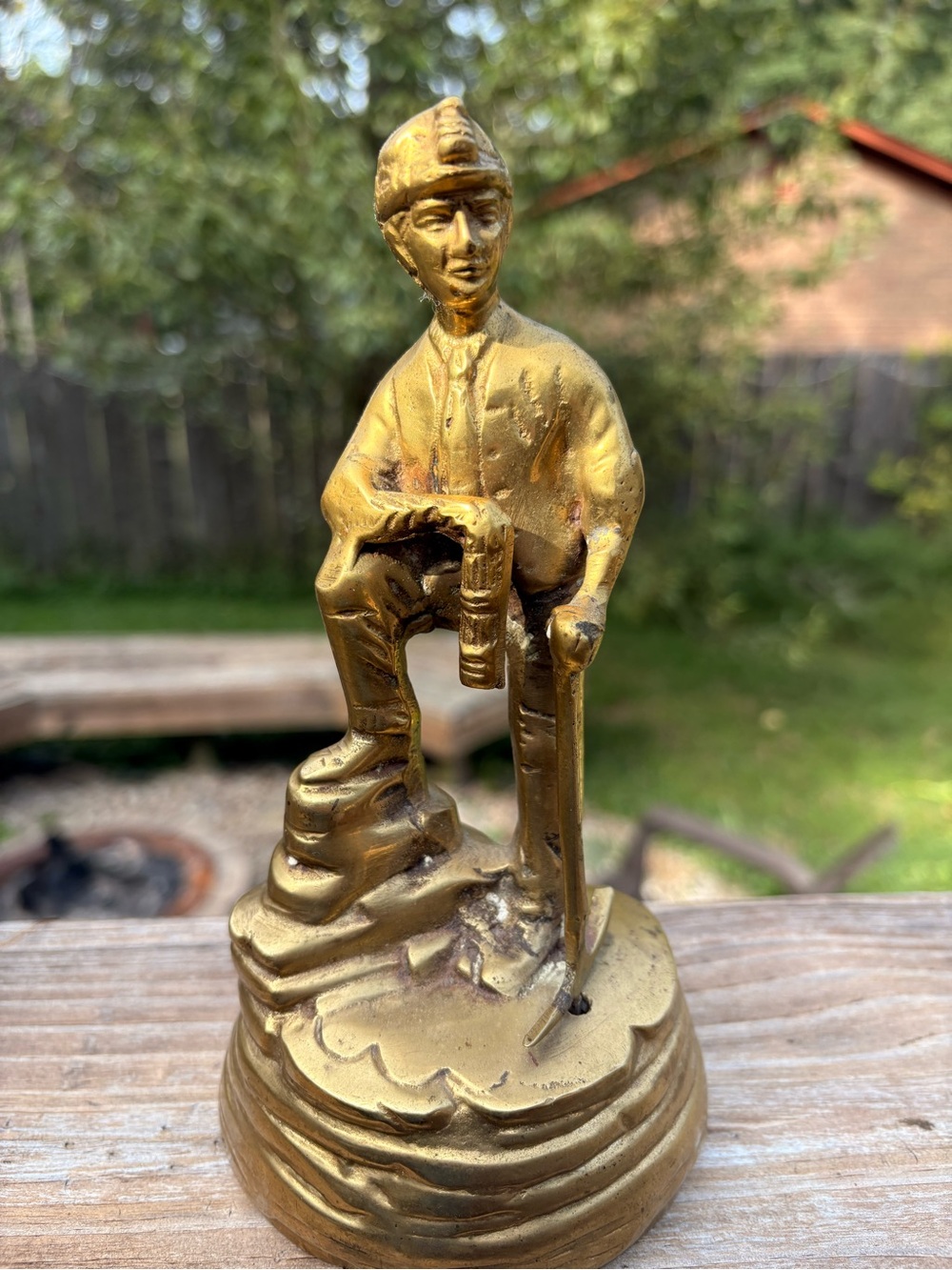 Vintage Cast Brass Coal Miner Figurine Pick Head & Safety Lamp